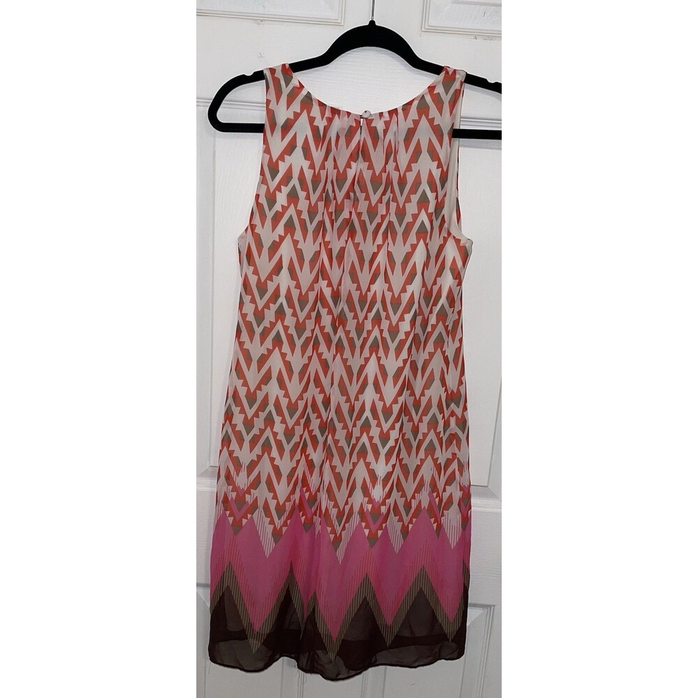 Dress Signature Robbie Bee Diagonal Pattern Orange White Pink size 8 Boat Neck - Picture 2 of 2